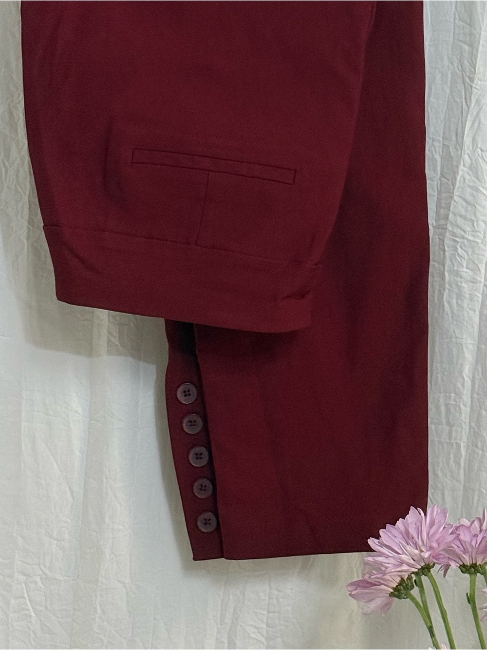 Chicos Brigitte Button Hem Ankle Pants Burgundy Red Slim Pull On NWOT 0.5 S